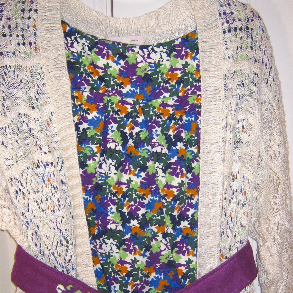 Hand-Made Floral Tunic with Faux Suede Accent Belt